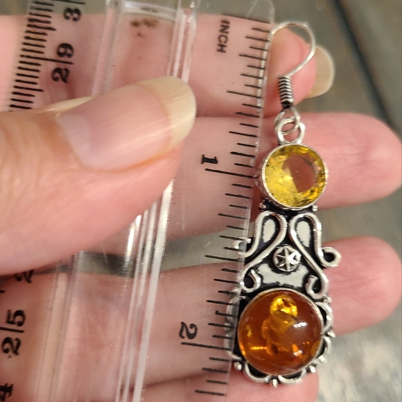 Amber citrine dangle earrings Sterling plated - Picture 4 of 4